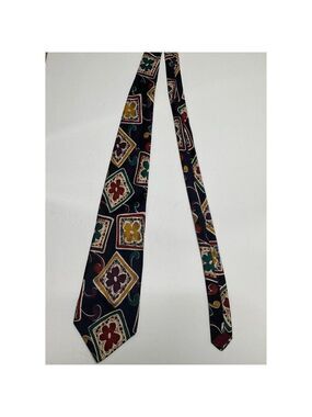 𝅺givenchy Monsieur Silk Tie Dark Blue Purple Green Red Floral Made in USA